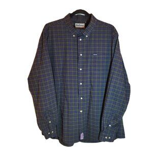 Barbour Men's Green and Navy Plaid Long Sleeve Button Up Shirt Size XL